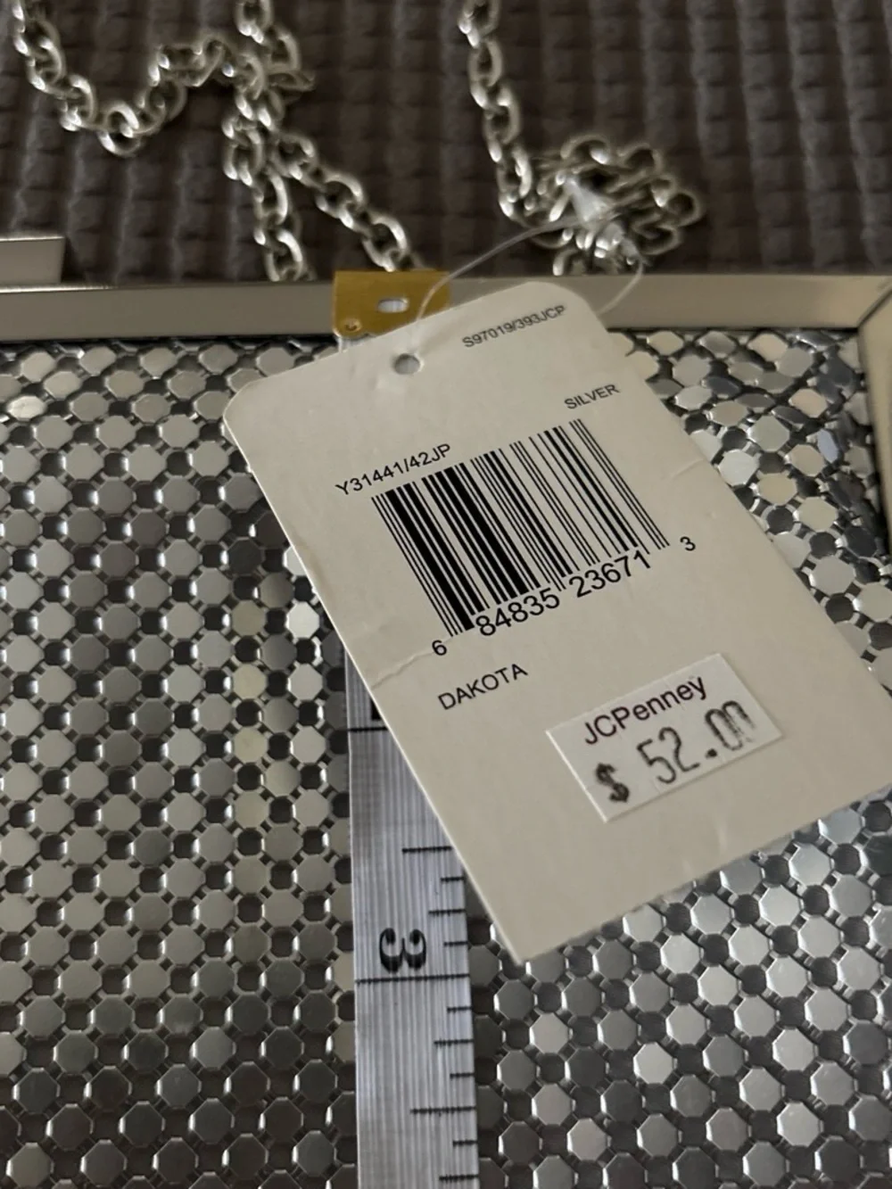 Gunne Sax Silver Metallic Mesh Frame Clutch with Chain